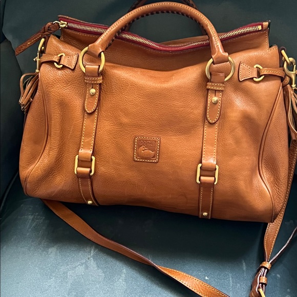 Dooney & Bourke Handbags - Large Florentine Dooney and Bourke Satchel with Crossbody Strap. Brown.